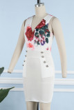 Sexy Elegant Print Patchwork V Neck Pencil Skirt Dresses