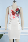 Sexy Elegant Print Patchwork V Neck Pencil Skirt Dresses