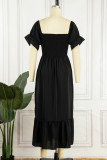 Sweet Elegant Solid Flounce U Neck A Line Short Sleeve Dress