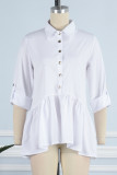 Work Daily Solid Buckle Turndown Collar Tops