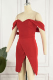 Sweet Elegant Solid Slit V Neck Irregular Dress Dresses