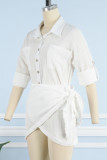 Casual Simplicity Solid Buckle Asymmetrical Long Sleeve Two Pieces