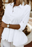 Work Daily Solid Buckle Turndown Collar Tops