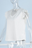 Casual Work Solid Hollowed Out V Neck Tops