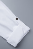 Work Daily Solid Buckle Turndown Collar Tops