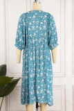 College Vacation Floral Patchwork Frenulum Asymmetrical Collar Beach Dress Dresses
