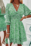 Sweet Elegant Floral Patchwork V Neck A Line Dresses