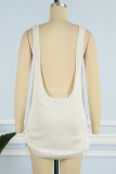 Sexy Street Solid Draw String Backless U Neck Sling Dress Dresses