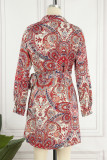 Bohemian Elegant Print Frenulum V Neck A Line Dresses