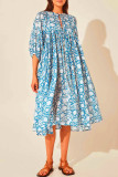 College Vacation Floral Patchwork Frenulum Asymmetrical Collar Beach Dress Dresses