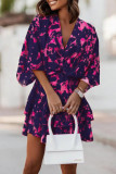 Sweet Elegant Floral Patchwork V Neck Pleated Dresses