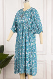 College Vacation Floral Patchwork Frenulum Asymmetrical Collar Beach Dress Dresses