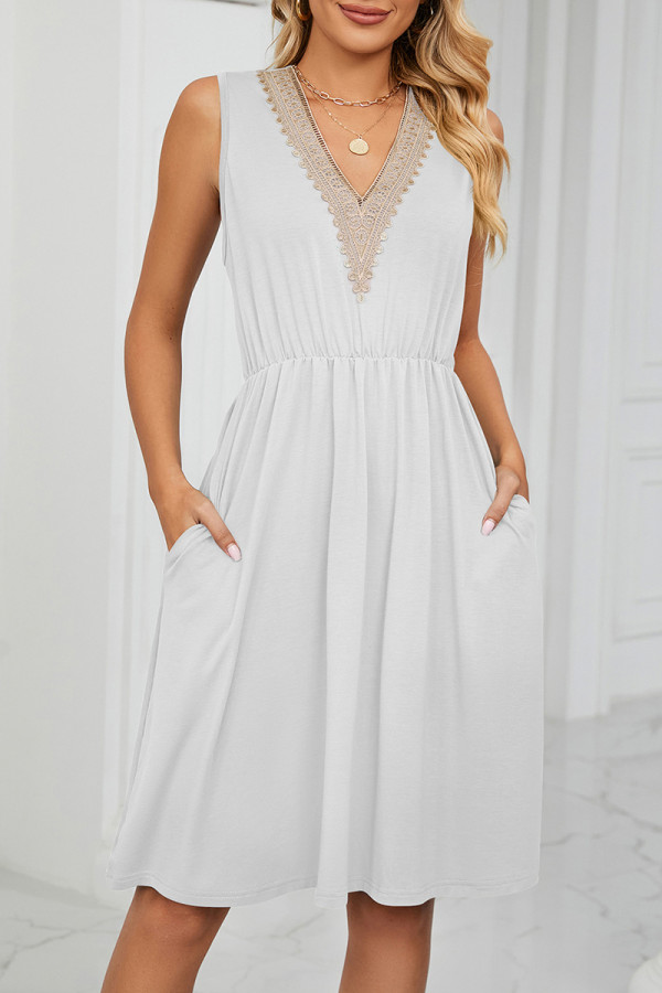 Casual Street Solid Pocket V Neck A Line Dresses