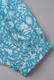 College Vacation Floral Patchwork Frenulum Asymmetrical Collar Beach Dress Dresses