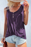 Plus Size Casual Street Solid Buttons Asymmetrical O Neck Tops