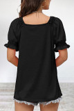 Sweet Simplicity Solid Square Collar T-Shirts