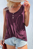 Plus Size Casual Street Solid Buttons Asymmetrical O Neck Tops