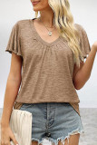 Living Simplicity Solid Flounce V Neck T-Shirts