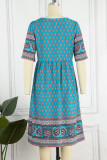 Bohemian College National Totem Patchwork V Neck A Line Dresses