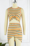 Casual Striped Patchwork O Neck A Line Dresses