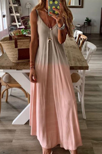 Plus Size Sexy Vacation Gradual Change Contrast V Neck Sling Dress Dresses