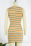 Casual Striped Patchwork O Neck A Line Dresses