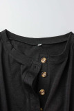 Casual Simplicity Solid Pocket Frenulum Buttons O Neck Loose Rompers