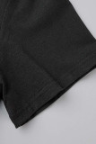Casual Simplicity Solid Pocket Frenulum Buttons O Neck Loose Rompers