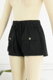 Casual Simplicity Solid Pocket Loose Straight Solid Color Bottoms