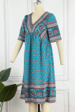 Bohemian College National Totem Patchwork V Neck A Line Dresses