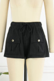 Casual Simplicity Solid Pocket Loose Straight Solid Color Bottoms