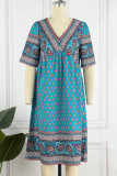 Bohemian College National Totem Patchwork V Neck A Line Dresses