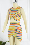 Casual Striped Patchwork O Neck A Line Dresses
