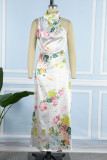 Celebrities Elegant Floral Patchwork Halter A Line Dresses