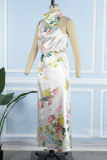 Celebrities Elegant Floral Patchwork Halter A Line Dresses