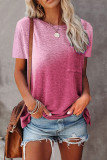 Street Gradual Change Contrast O Neck T-Shirts