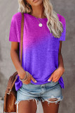 Street Gradual Change Contrast O Neck T-Shirts