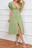 Sweet Elegant Solid Slit V Neck A Line Dresses