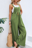 Casual Vacation Solid Buttons Square Collar Loose Jumpsuits