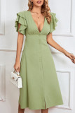 Sweet Elegant Solid Slit V Neck A Line Dresses