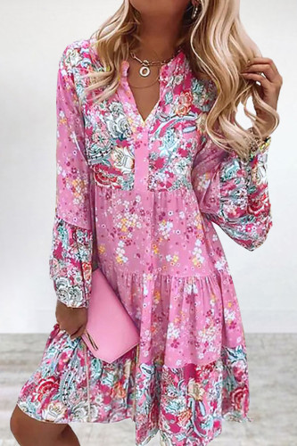 Sweet Elegant Floral Patchwork V Neck Princess Dresses