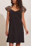 Casual Living Solid Patchwork V Neck T-shirt Dress Short Sleeve Dress