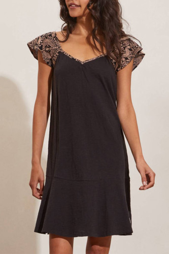 Casual Living Solid Patchwork V Neck T-shirt Dress Short Sleeve Dress