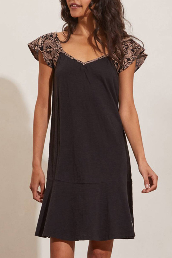 Casual Living Solid Patchwork V Neck T-shirt Dress Short Sleeve Dress