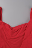Sexy Casual Solid Frenulum Backless Square Collar Wrapped Skirt Dresses
