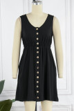 Casual Street Solid Pocket Buckle O Neck A Line Dresses
