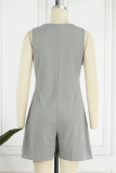 Casual Street Solid Pocket Buttons V Neck Loose Rompers