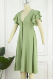 Sweet Elegant Solid Slit V Neck A Line Dresses
