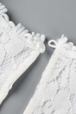 Casual Simplicity Solid Lace Patchwork V Neck Tops