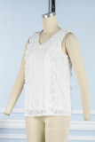 Casual Simplicity Solid Lace Patchwork V Neck Tops